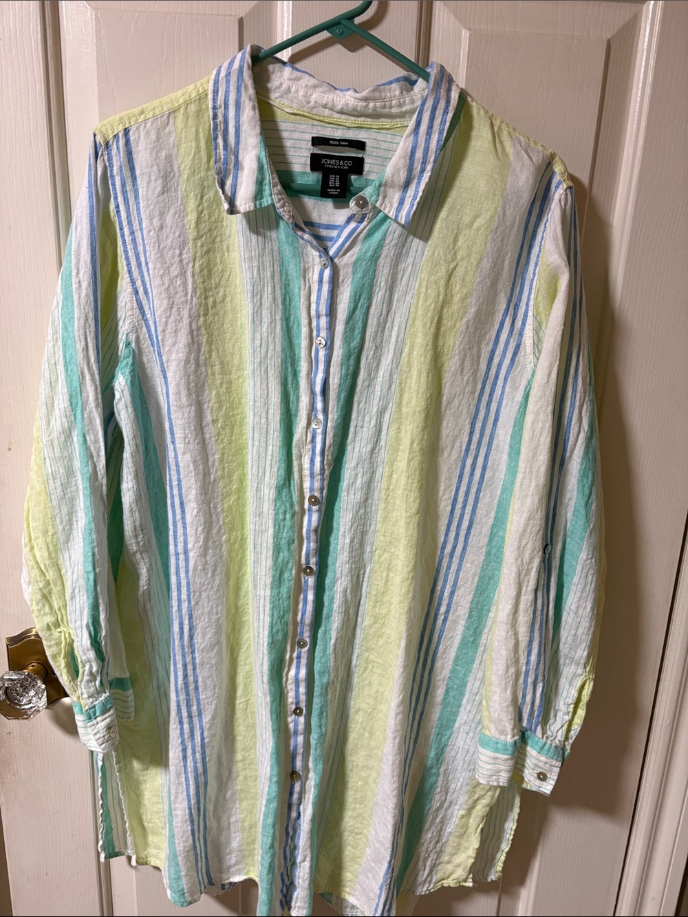 Jones & Co New York Women’s Multicolor Striped Tunic Shirt 100% Linen Sz: 1X